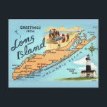 Vintage Long Island Map  Postcard<br><div class="desc">Colourfully illustrated,  vintage map of Long Island,  New York.  It's an old postcard repurposed now on a new postcard to use for any occasion.</div>