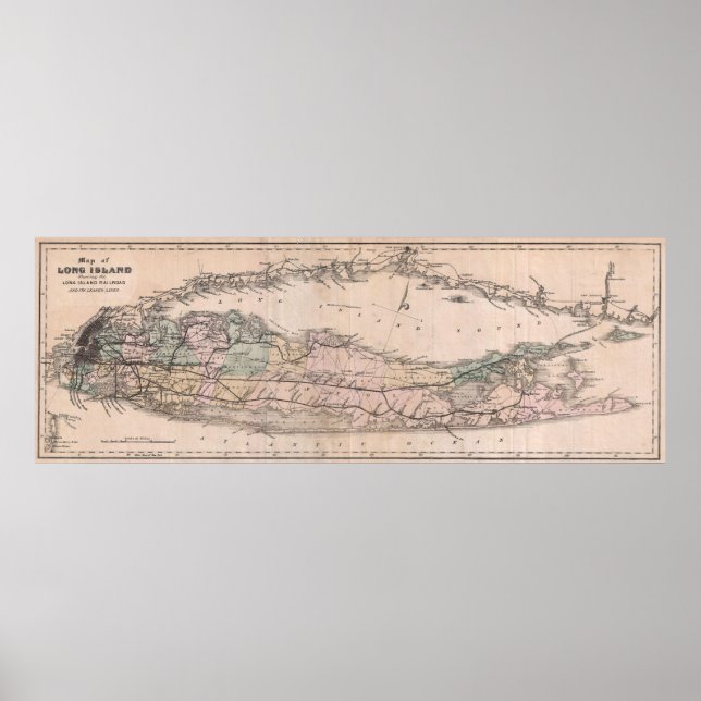 Vintage Long Island NY Railroad Map (1882) Poster (Front)
