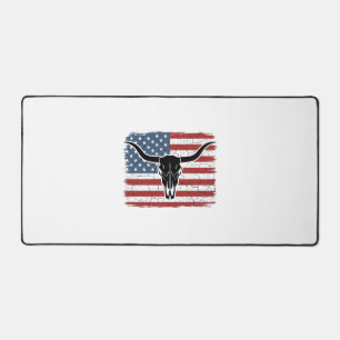Vintage Longhorn Skull American Flag Vector Design Desk Mat