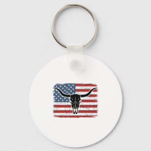 Vintage Longhorn Skull American Flag Vector Design Keychain