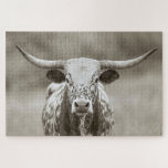 Vintage Longhorn Steer Cattle Jigsaw Puzzle<br><div class="desc">A vintage-style illustration of a majestic longhorn steer, capturing the rugged charm of the Old West.</div>