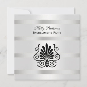 Vintage look Art Deco Plume Blk Wh SQ Bachelorette Invitation
