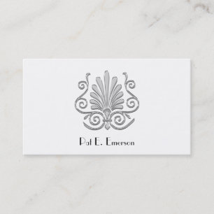 Vintage look art deco plume pattern #2 Silver BW Business Card
