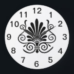 Vintage look art deco plume pattern black on white large clock<br><div class="desc">An elegant,  bold,   romantic vintage look art deco plume shaped design on a white background</div>