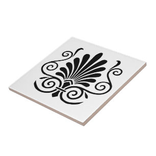 Vintage look art deco plume pattern black on white tile
