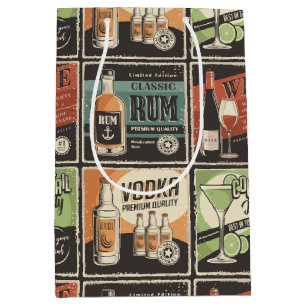 Vintage Look Bar Drink Tiles  Medium Gift Bag