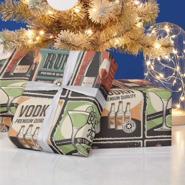 Vintage Look Bar Drink Tiles Wrapping Paper (Holidays)