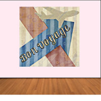 Vintage Look Beige Red & Blue Abstract Bon Voyage