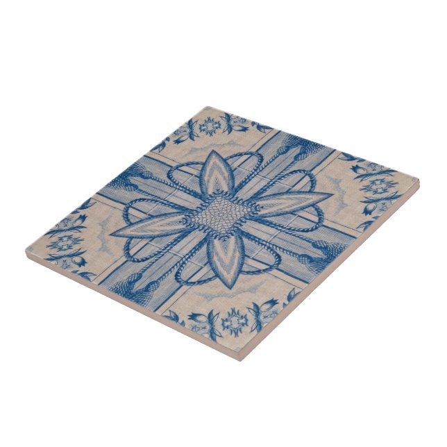 Vintage Look Blue and White Chinoiserie inspired Tile (Side)
