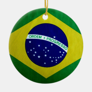 Vintage look Brazilian Flag Ceramic Ornament