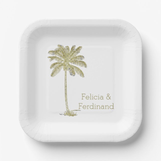 Vintage Look Coconut Palm Tree Paper Plate (Front)