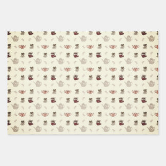 Vintage look cottage core tea time wrapping paper