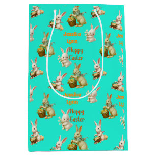 Vintage Look Custom Personalize Easter Bunny Cute  Medium Gift Bag