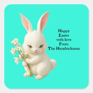 Vintage Look Custom Personalize Easter Bunny Cute Square Sticker
