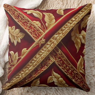 Vintage look Embroidery Red Gold pattern Throw Pillow