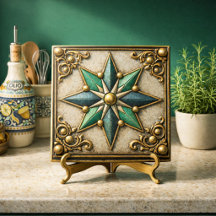 Vintage Look Emerald Green & Gold Star