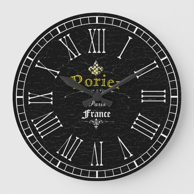 Vintage Look Fleur-De-Lis Personalize Large Clock (Front)