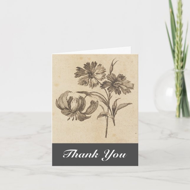 Vintage Look Flowers + "Thank You" Card (Front)