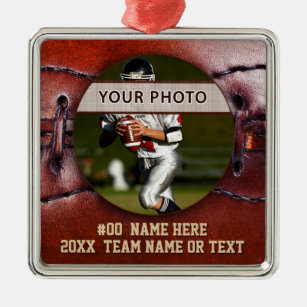 Vintage look Football Ornaments, Your Photo, Text Metal Ornament