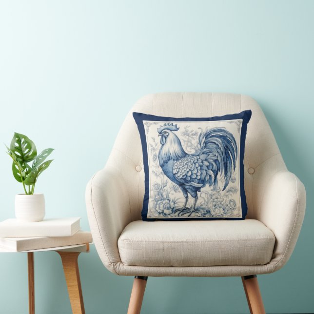 Vintage Look  French Toile Rooster Throw Pillow (Chair)
