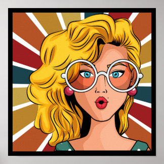 Vintage look Girl wearing round glasses Poster