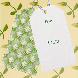 Vintage Look Green Yellow Ecru Patchwork  Gift Tags