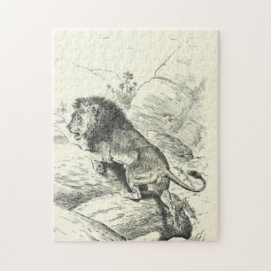 Vintage Look, Lion Climbing on Rocks Puzzle