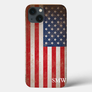 Vintage Look Monogram USA Patriotic Flag Design iPhone 13 Case