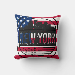 Vintage look New York with Stars & Stripes Throw Pillow