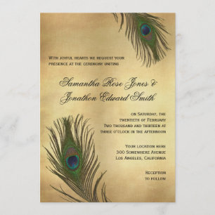 Vintage Look Peacock Feathers Wedding Invitation