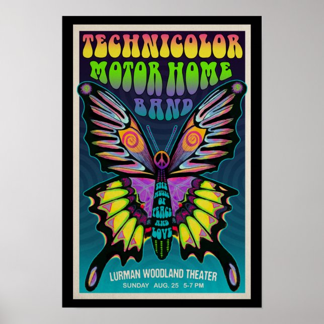 Vintage Look Psychedelic Butterfly TMH Concert Poster (Front)