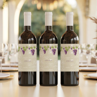 Vintage Look Purple Grapes Vines Leaves Wine Label