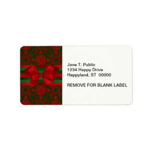 Vintage Look Red Green Damask #2 With Bow Label