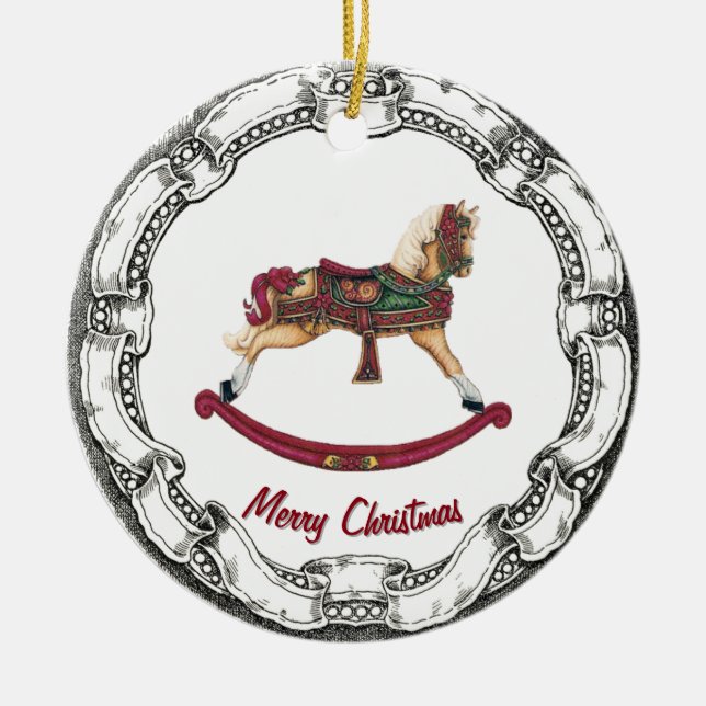Vintage Look Rocking Horse Ceramic Ornament (Front)
