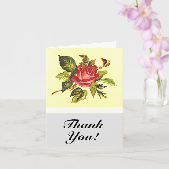 Vintage Look Rose Flower, "Thank You!" Card (Orchid)