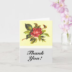Vintage Look Rose Flower, "Thank You!" Card