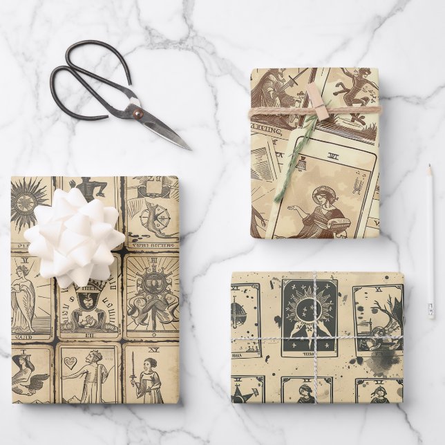 Vintage Look Sepia Tarot Card Wrapping Paper Sheet (Front)