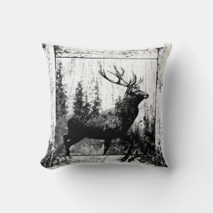 Vintage look Stag in Black and White, Deer Animal Throw Pillow