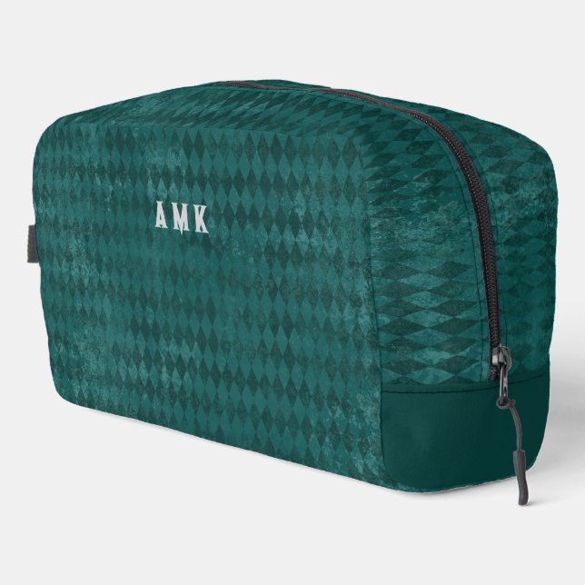 Vintage Look Teal Harlequin Monogram Dopp Kit (Right Corner)