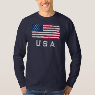 Vintage Look US Flag (White Text) Long Sleeve T-Sh T-Shirt