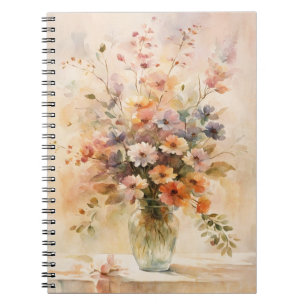 Vintage look watercolor flowers in glass vase notebook