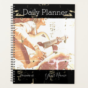 Vintage Look Woman Playing Guitar Planner HAMbWG