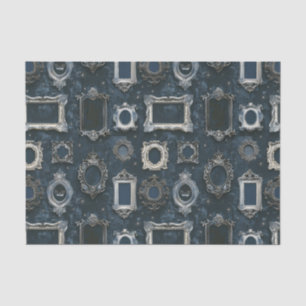 Vintage Looking Picture Frames on a Dark Blue Wall Tissue Paper