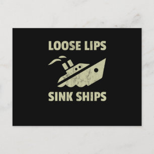 Vintage Loose Lips Sink Ships Design Postcard