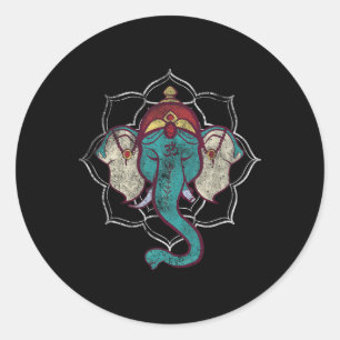Vintage Lord Ganesha T Shirt Hindu Hinduism Yoga Classic Round Sticker