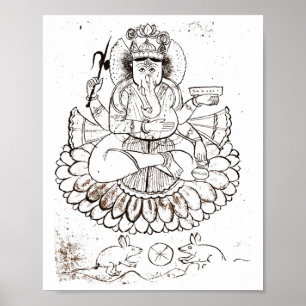 Vintage Lord Ganesha T Shirt Hindu Hinduism Yoga _ Poster
