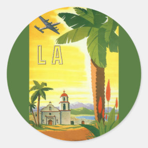 Vintage Los Angeles, California Mission with Palm Classic Round Sticker