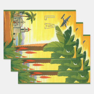 Vintage Los Angeles, California Mission with Palm Wrapping Paper Sheet
