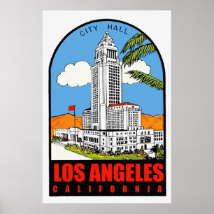 Vintage Los Angeles City Hall travel ad Poster