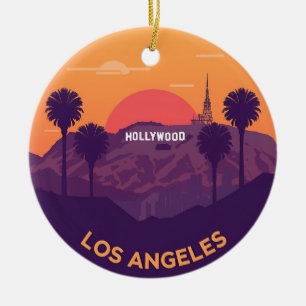 Vintage Los Angeles Hollywood Sunset Ceramic Ornament